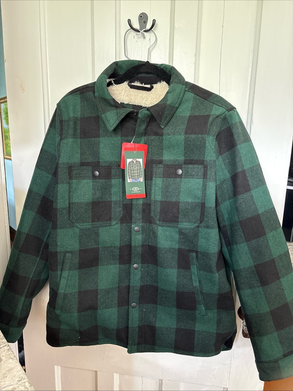 G.H. Bass & Co. Green and Black Plaid Sherpa-Lined Shirt Jacket